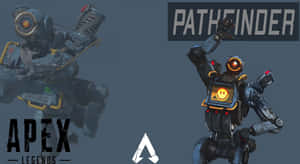 《Apex Legends》Pathfinder 機械人角色，帶有發光的橙色笑臉和機械設計。