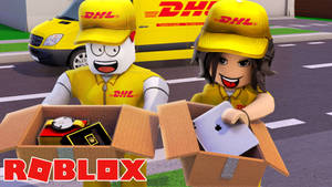 兩個 Roblox DHL 角色在街上從紙箱中拆開奢侈品。