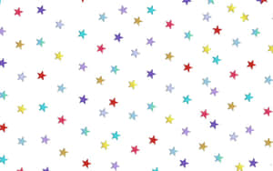 彩色閃亮星星散落在白色背景上。
