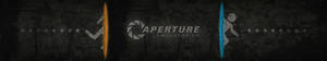 Aperture Laboratories 標誌，帶有橙色和藍色發光的測試對象剪影。