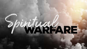 文字「Spiritual WARFARE」覆蓋在陽光穿透的戲劇性雲層上。