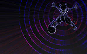 Mewtwo 在黑暗的數位場景中閃耀著電能。