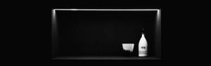 AMOLED wallpaper of a black shelf with white bottle and glass. — AMOLED 壁紙