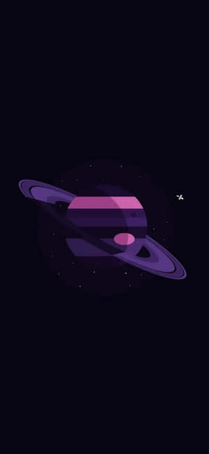 在黑暗星空場景中，一顆帶有光環的紫色行星。 — iPhone Air 壁紙