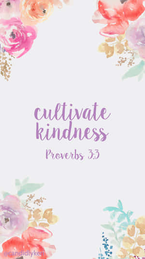 水彩花卉邊框，帶有紫色手寫的「cultivate kindness」引言。