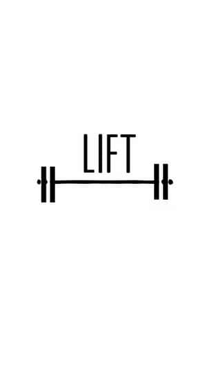 黑色線條藝術的槓鈴，上方有 lift 字樣，白色背景。 — 簡單 壁紙