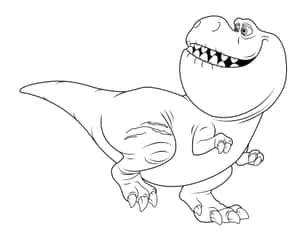 一隻微笑的卡通T-Rex，準備好上色。 — 恐龍大時代 壁紙