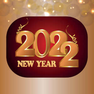 金色2022年新年圖案，在栗色橢圓形上帶有節日漩渦。