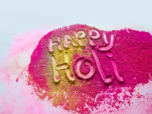 Happy Holi 用彩色粉末寫在粉彩背景上