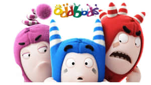 三個Oddbods角色，大眼睛和條紋角，表現出驚訝的表情。