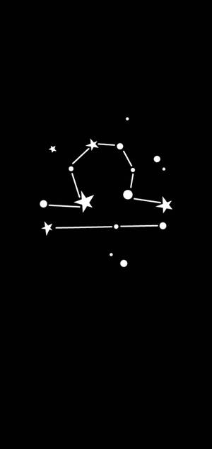 在黑色背景上帶有連接星星和點的白色星座圖畫。