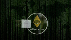 USB隨身碟在墜落的綠色數位代碼中顯示以太坊標誌。 — 火影忍者海報 壁紙