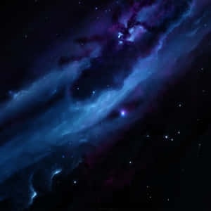 在深空中帶有發光星星的鮮豔藍色和紫色星雲。