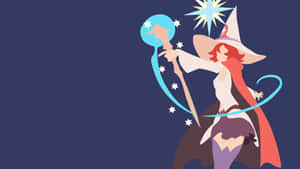 一位戴尖帽的紅髮女巫用發光的魔杖施展星星魔法。 — 女巫 GIF 壁紙