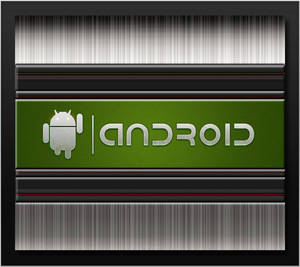 Android標誌在帶有金屬條的綠色面板上