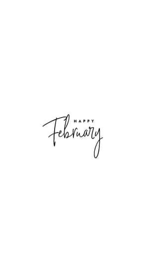 白色背景上優雅黑色草書的Happy February文字