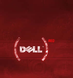 白色Dell標誌，帶有紅色發光弧線，位於紋理紅色背景上