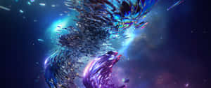 宇宙中破碎玻璃的宇宙漩渦，發出藍色和紫色調的光芒。