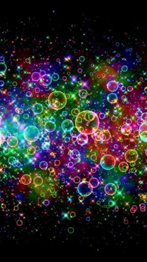 色彩繽紛的發光泡泡漂浮在星空宇宙場景中。 — 彩虹 壁紙