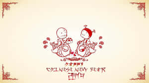兩個孩子騎著錦鯉魚在紅色裝飾插圖中。 — 中國新年 壁紙