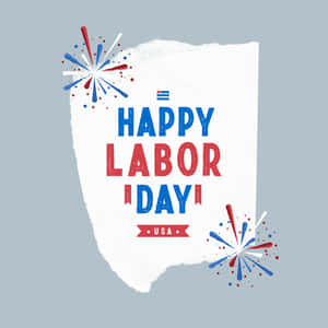 Happy Labor Day USA 圖形，帶有紅藍文字和煙花。