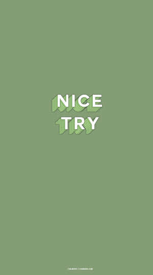 綠色背景，以幾何字體顯示白色文字「NICE TRY」。