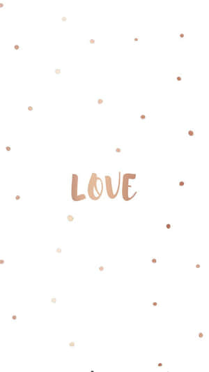 玫瑰金草書 love 字樣被散落嘅玫瑰金點點包圍喺白色背景上。