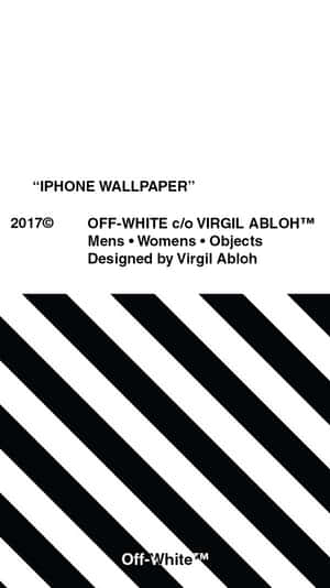 Off-White 品牌壁紙，帶有黑色斜紋和文字。