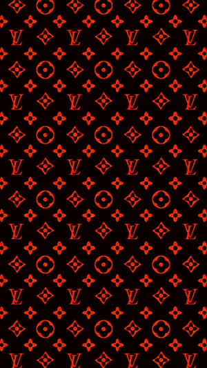 黑色背景上的紅色 Louis Vuitton 字母組合圖案。