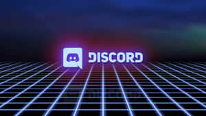 賽博朋克風格發光網格地板上的霓虹 Discord 標誌