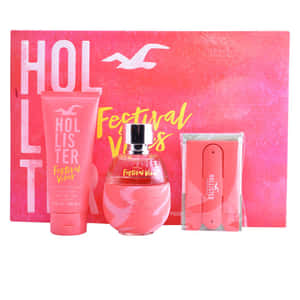 粉紅色包裝的Hollister Festival Vibes香水和身體護理禮品套裝。