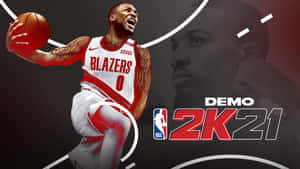 NBA 2K21演示版封面，展示一名Blazers籃球運動員在比賽中。 — 4K籃球壁紙