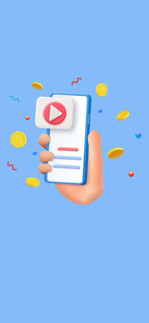 手拿著帶有播放按鈕和漂浮硬幣及紙屑的手機。 — Xiaomi 15 Ultra 壁紙