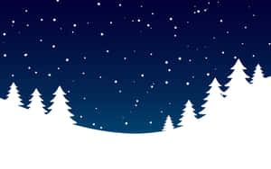 冬季夜景，松樹和飄雪，星空燦爛。
