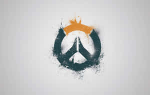 黑色和橙色噴漆風格的Overwatch標誌，灰色背景
