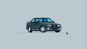 淺灰色背景上灰色BMW E30雙門轎跑車的極簡插圖。 — 汽車 壁紙