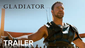 一個角鬥士身穿皮革盔甲，在陽光明媚的競技場中站立，上方有GLADIATOR字樣。