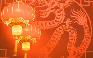 紅色燈籠照亮龍壁畫以慶祝中國節日。 — 中國新年 壁紙