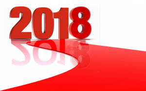 紅色3D數字2018在光澤紅白表面上帶有反射。