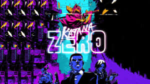 霓虹燈照亮城市中的賽博龐克動漫角色，帶有發光的 katana zero 標題。