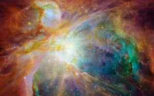 色彩繽紛的星雲，帶有發光的星星和旋轉的宇宙雲，在深空中。
