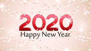 紅色2020文字，帶有閃光和氣泡，在粉紅色背景上慶祝新年。