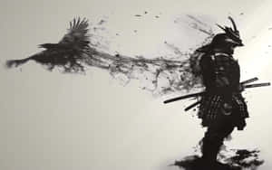 黑色墨水潑濺藝術中的武士戰士與烏鴉 — 雷文克勞 GIF 壁紙