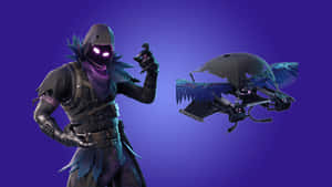 Fortnite 角色，擁有發光的眼睛和藍色羽毛翅膀，旁邊是相配的滑翔機。 — 雷文克勞 GIF 壁紙