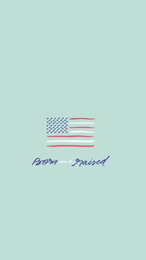 薄荷背景上帶有「Born and Raised」文字的美國國旗。