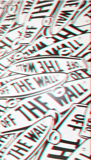 重複的3D立體標誌，上面用紅色和青色寫著off the wall，背景為白色。