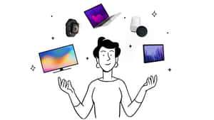 一個人拋接各種電子設備，包括手提電腦和智能手錶。