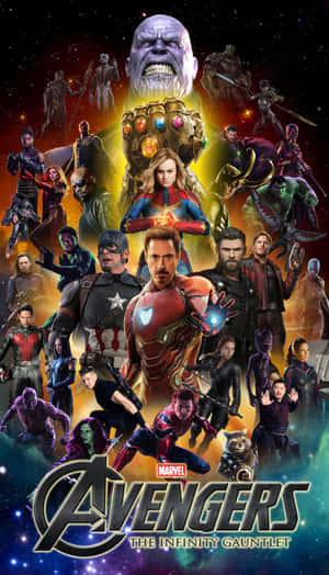 Marvel 復仇者聯盟角色在太空戰鬥，薩諾斯手持無限手套。