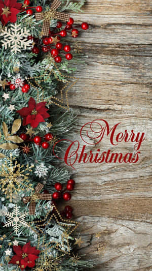 木質背景上的聖誕裝飾，帶有Merry Christmas文字 — 聖誕手機動態圖片 壁紙