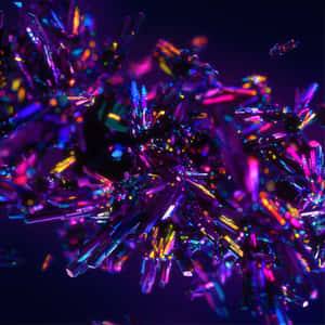 在黑暗宇宙空間中漂浮的霓虹發光水晶。